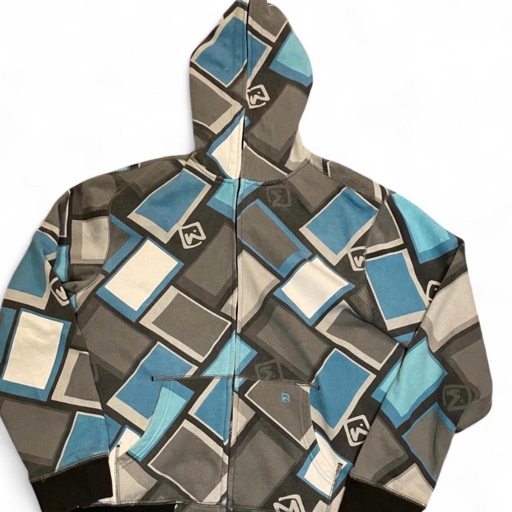 Bape Type Geometric Full Zip Hoodie Blue White Y2K